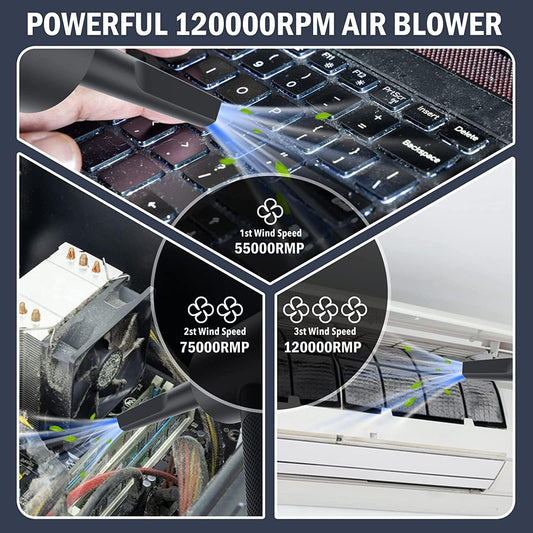 Compressed Air Duster, 2 in 1 120000RPM Cordless Air Duster with 7600Mah Battery Dust Blower for Keyboard Cleaner,Rechargeable Air Blower