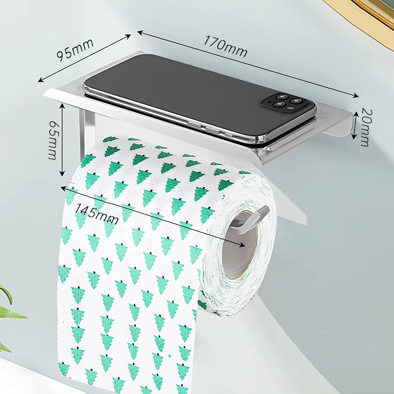 Simplia Roll™ | Portarrollos Adhesivo con Estante y Soporte · Sin Taladro