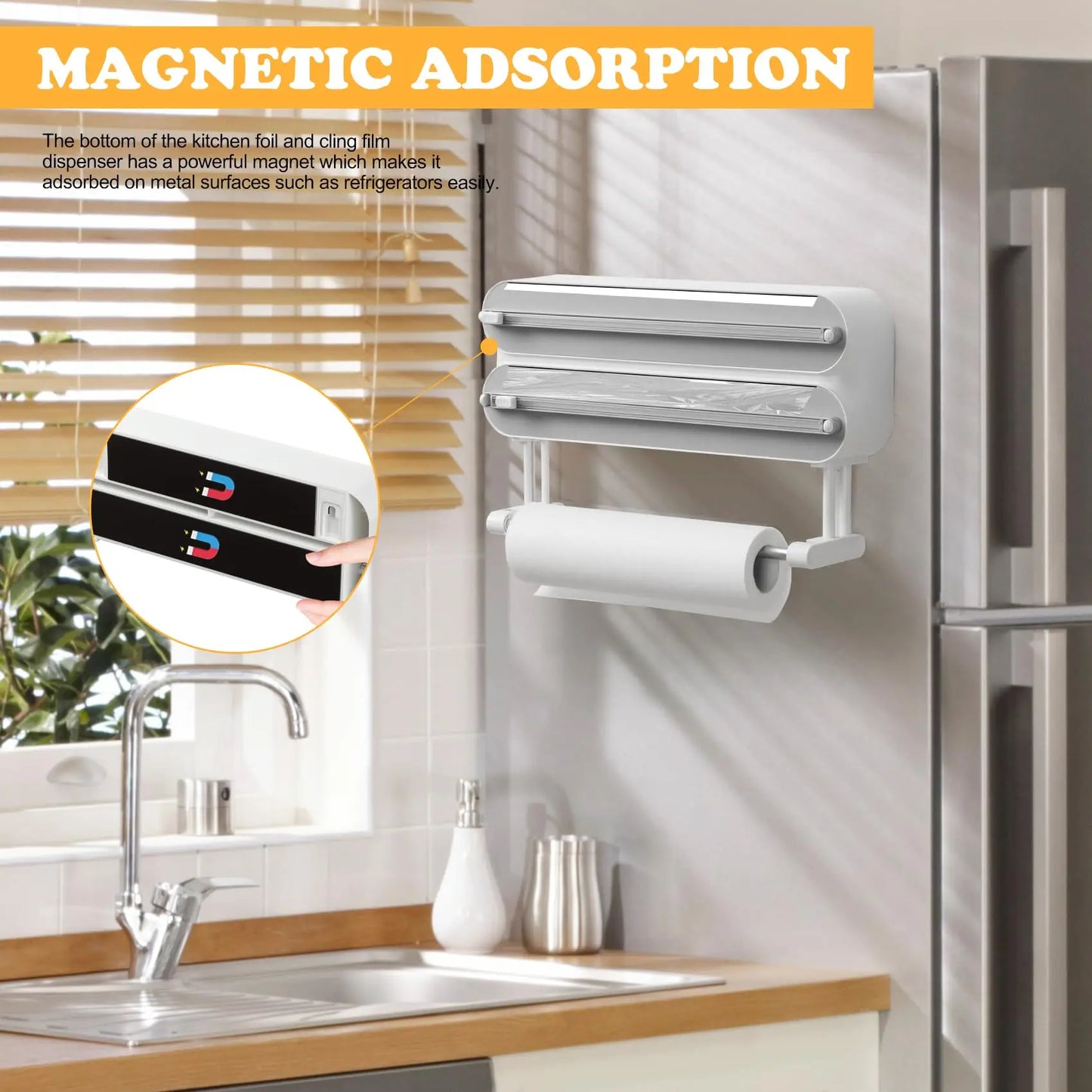 3 in 1/Only 1 Functional Aluminum Film Wrap Cutter Wallmount Paper Towel Holder Cling Film Cutting Holder Plastic Wrap Dispenser