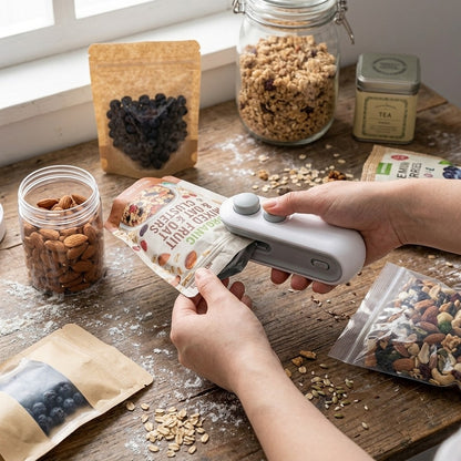 Rechargeable Mini Bag Sealer, 2-In-1 Heat Sealer Cutter for Food Storage