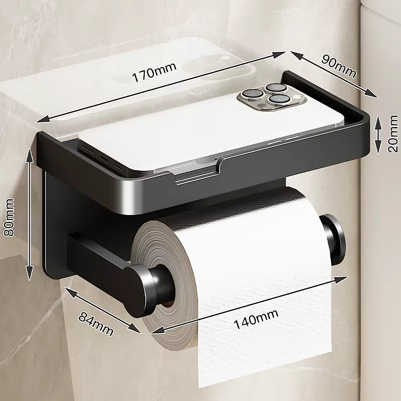 Simplia Roll™ | Portarrollos Adhesivo con Estante y Soporte · Sin Taladro