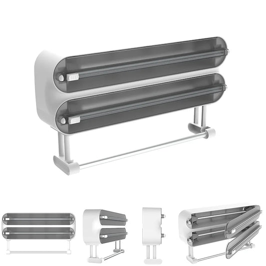 3 in 1/Only 1 Functional Aluminum Film Wrap Cutter Wallmount Paper Towel Holder Cling Film Cutting Holder Plastic Wrap Dispenser