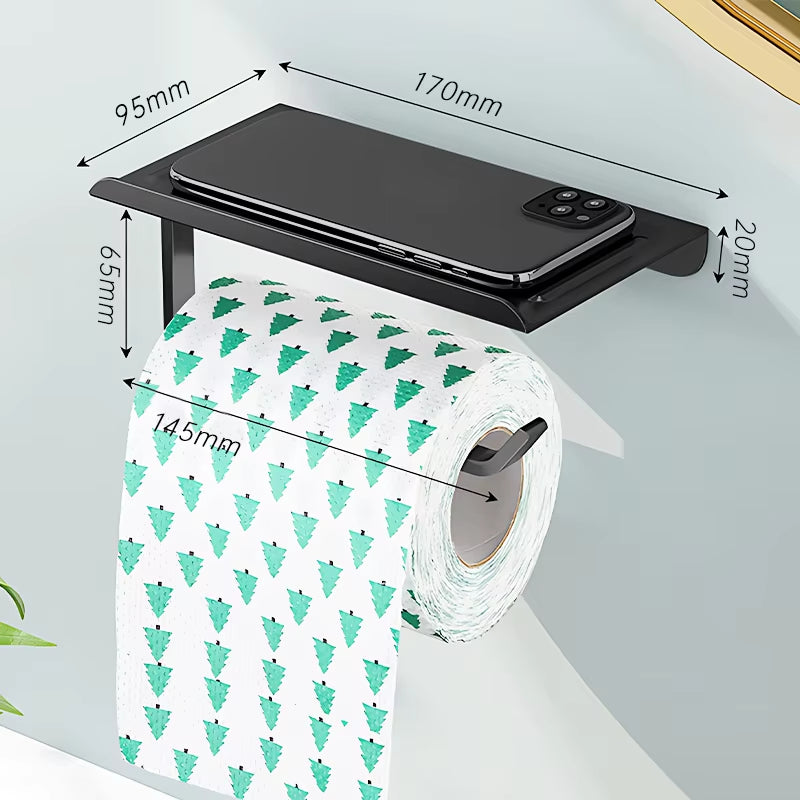 Simplia Roll™ | Portarrollos Adhesivo con Estante y Soporte · Sin Taladro