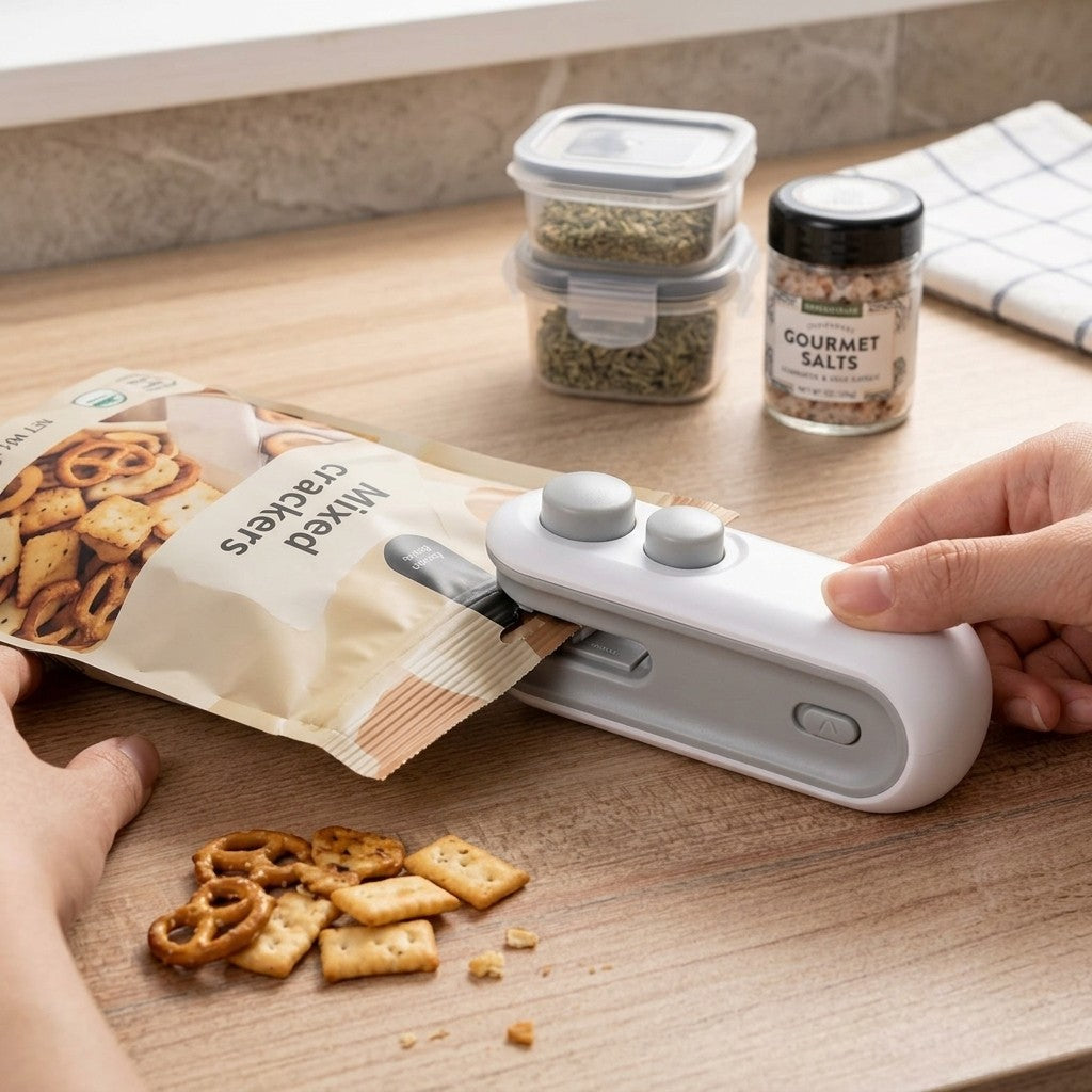 Rechargeable Mini Bag Sealer, 2-In-1 Heat Sealer Cutter for Food Storage