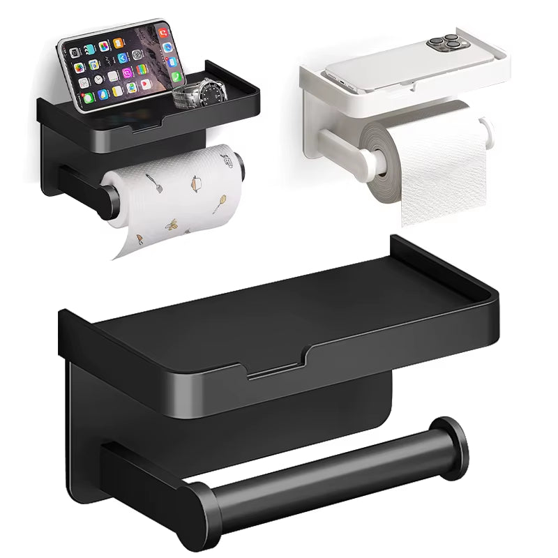 Simplia Roll™ | Portarrollos Adhesivo con Estante y Soporte · Sin Taladro
