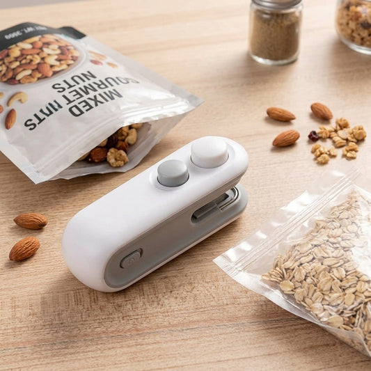 Rechargeable Mini Bag Sealer, 2-In-1 Heat Sealer Cutter for Food Storage