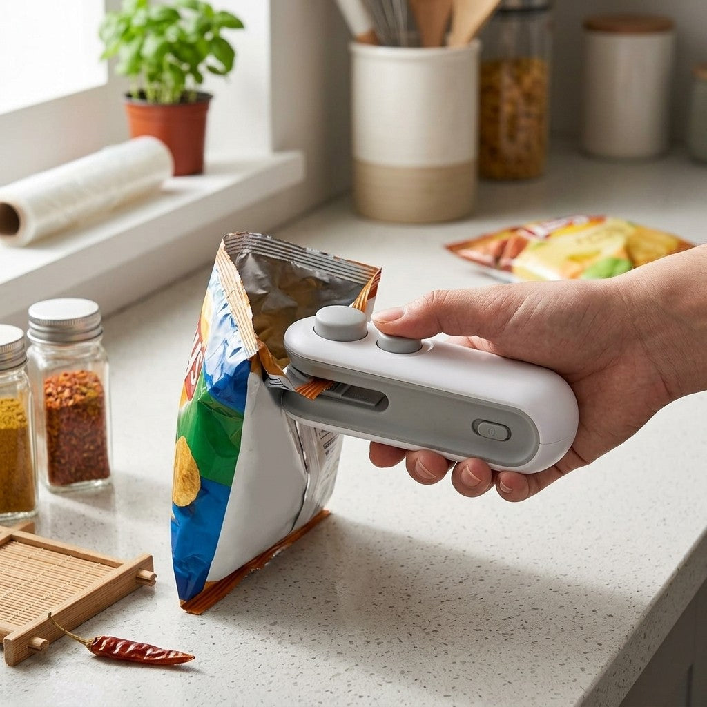 Rechargeable Mini Bag Sealer, 2-In-1 Heat Sealer Cutter for Food Storage