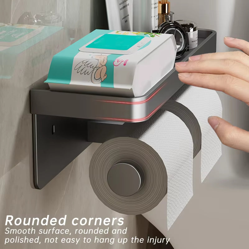 Simplia Roll™ | Portarrollos Adhesivo con Estante y Soporte · Sin Taladro