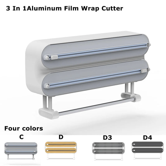3 in 1/Only 1 Functional Aluminum Film Wrap Cutter Wallmount Paper Towel Holder Cling Film Cutting Holder Plastic Wrap Dispenser