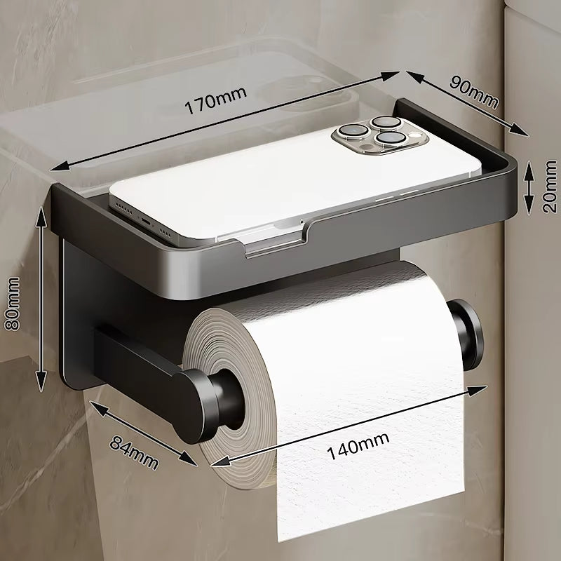 Simplia Roll™ | Portarrollos Adhesivo con Estante y Soporte · Sin Taladro